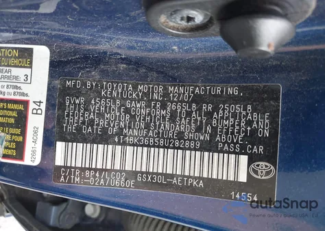2008 Toyota Avalon Limited from USA, damaged, VIN 4T1BK36B58U282889